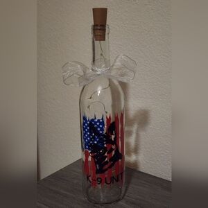 Patriotic Dog Art Glass Bottle